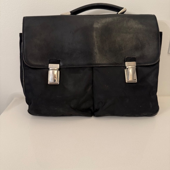Authentic Prada Black Nylon & Leather Briefcase Laptop Bag – Classic Style - Picture 1 of 11